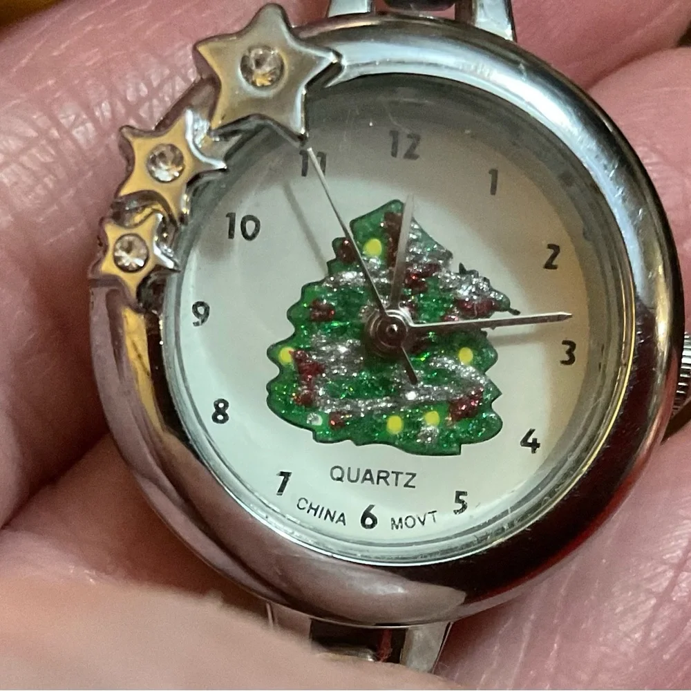 Christmas duo/set watches snowman and tree silver tree and white cuff bracelet